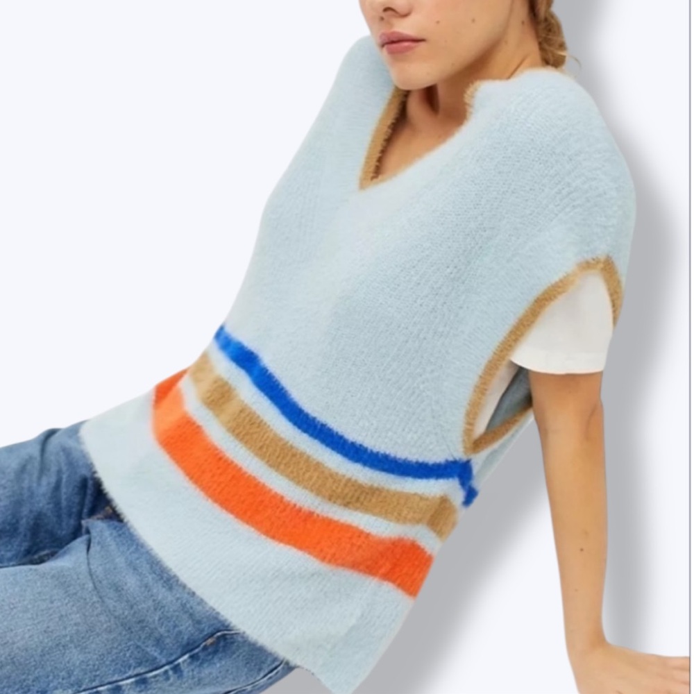 Urban Outfitters BDG Aden Fuzzy Striped Sweater Vest